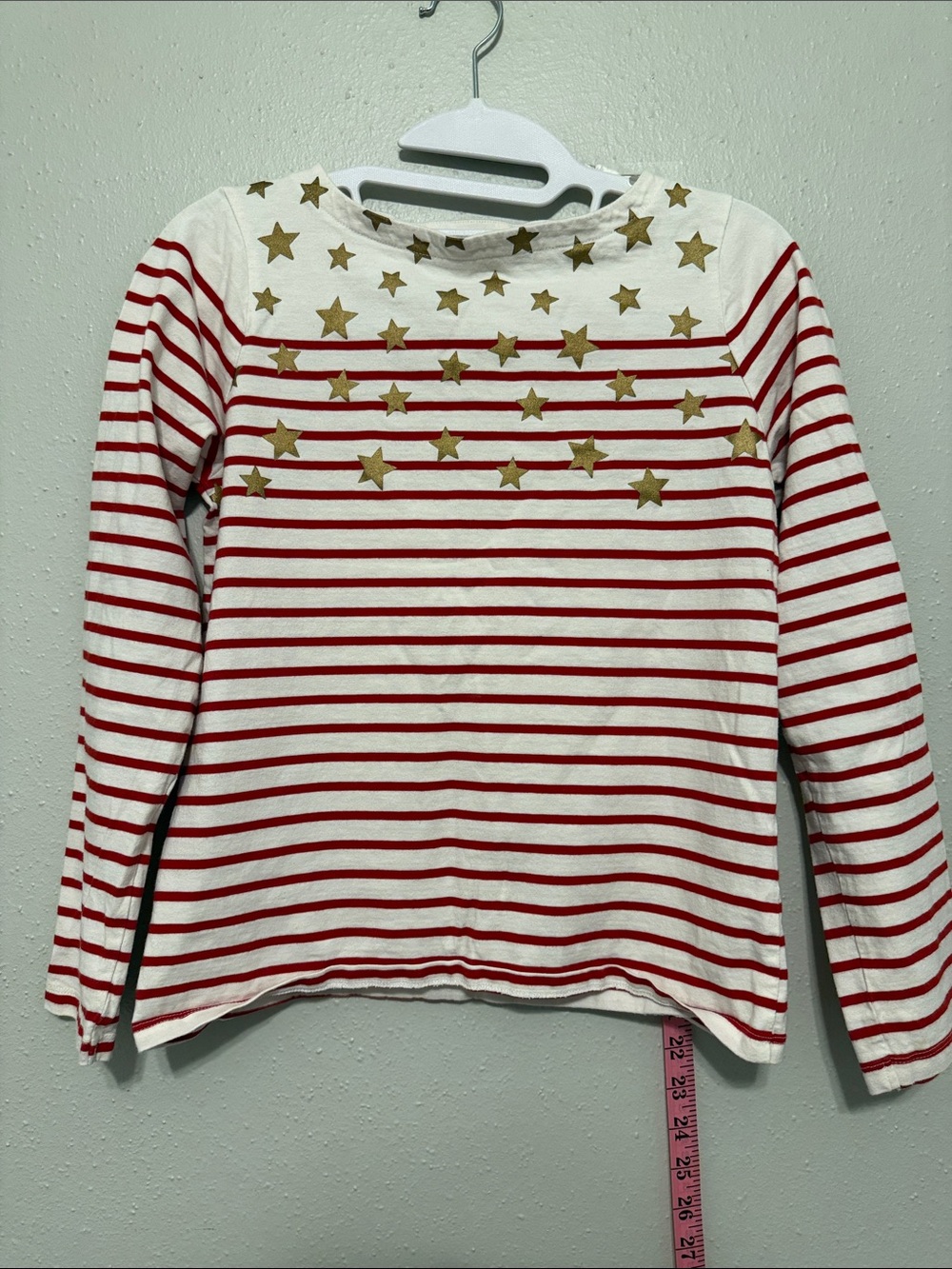 Mini Boden Red & White Striped Long-Sleeve Top with Gold Stars